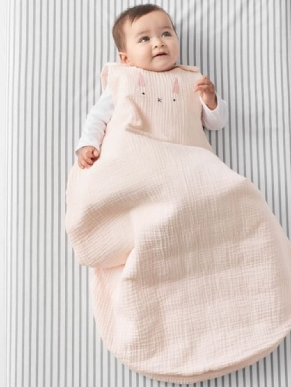 Pottery Barn Kids pink bunny gauze sleep sack wearable blanket